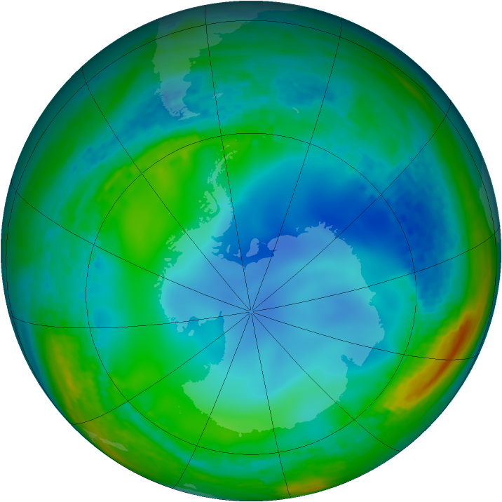 Antarctic ozone map for 05 July 2003